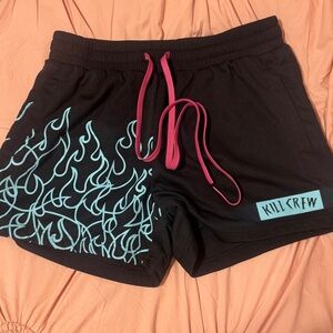 Kill Crew Black Athletic Shorts with Aqua Flames